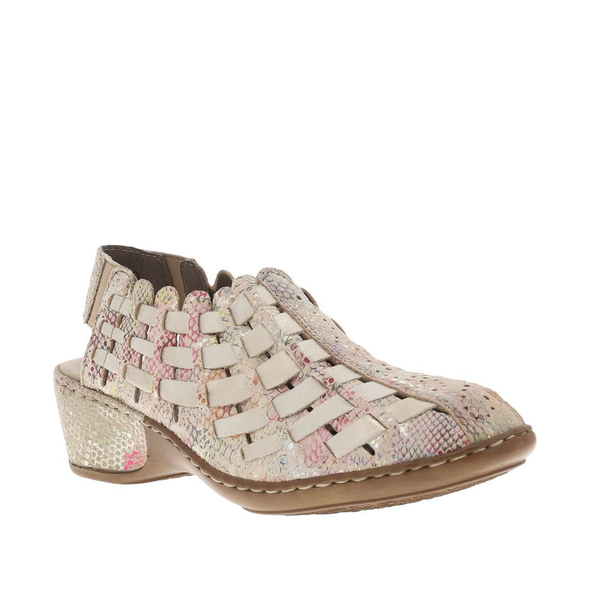 Escarpins en cuir multicolores à talon compensé avec bande élastiquée beiges, RIEKER
