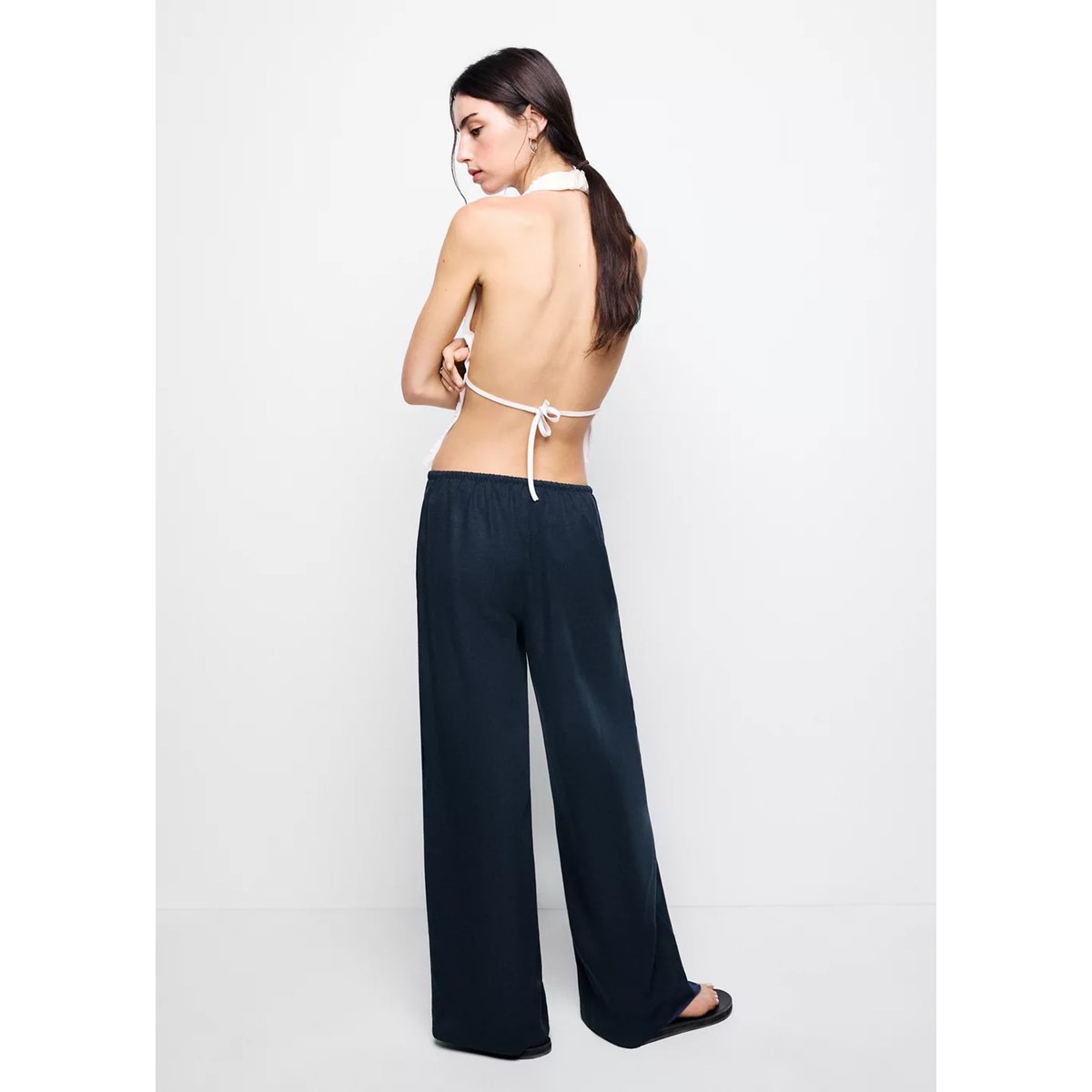 Pantalon droit lin bleu marine foncé, MANGO TEEN