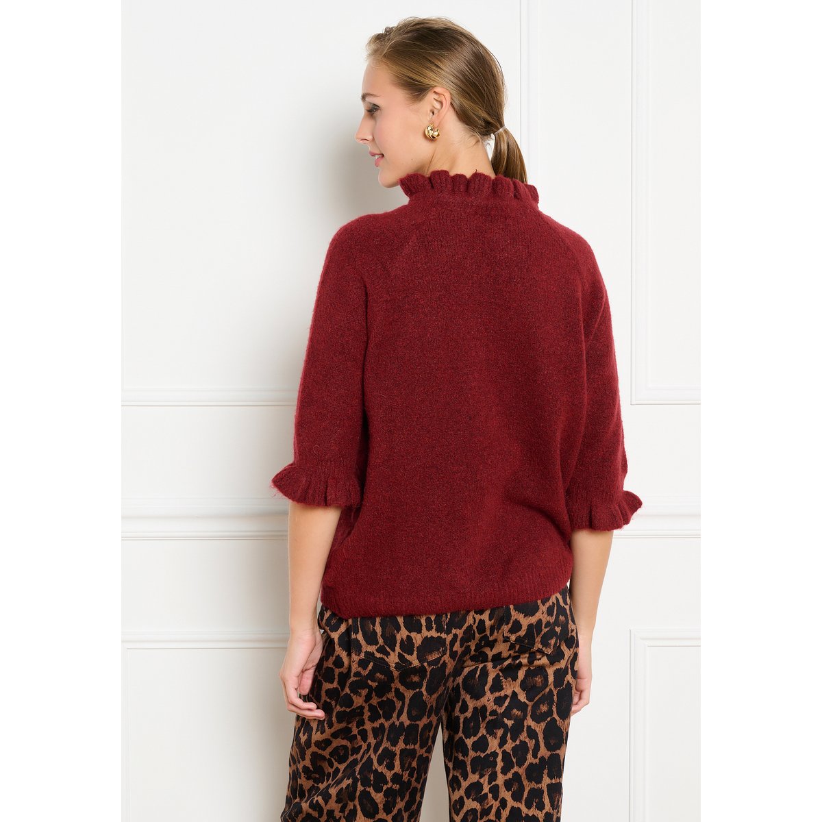Pull manches volantées aubergine, LOLALIZA