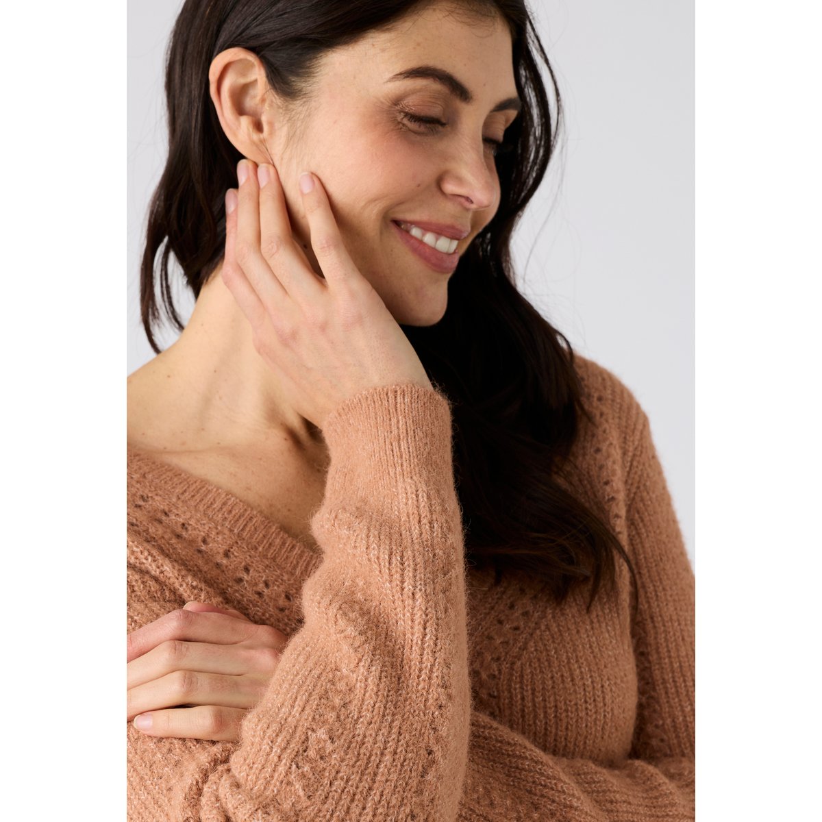 Pull maille perlée Thermolactyl marron, DAMART