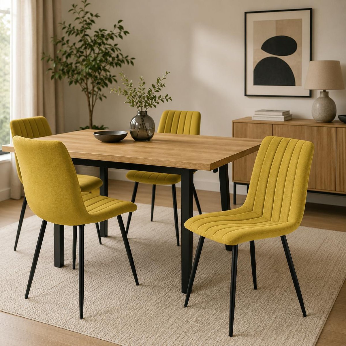 Chaise en tissu coutures verticales (lot de 2) LORA moutarde, PIER IMPORT