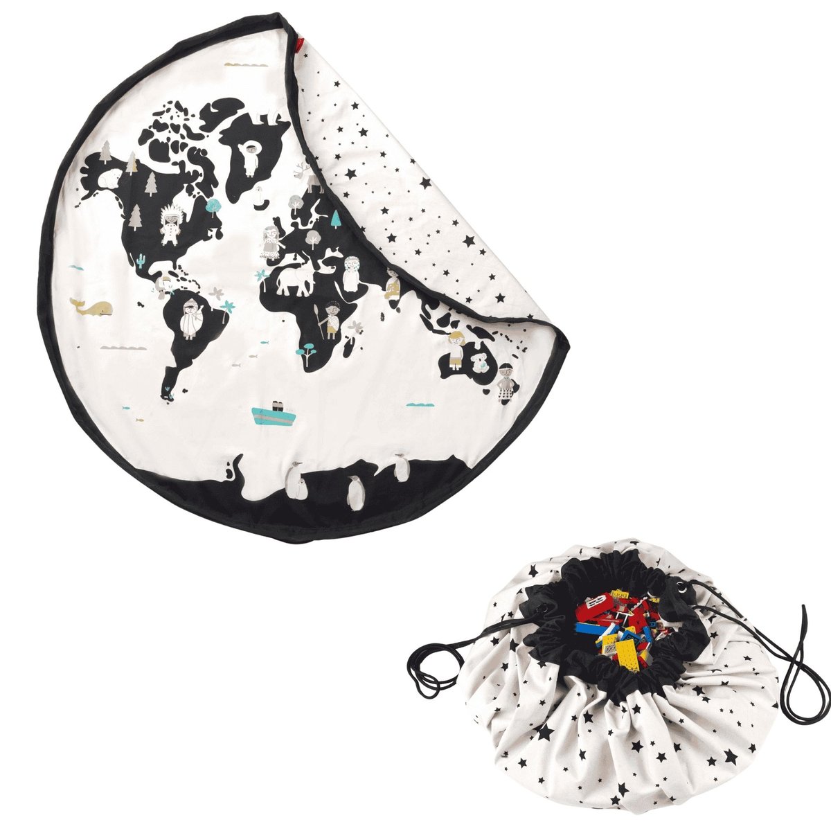 play&go - tapis de jeu & sac à jouets - worldmap/stars ecru/noir, PLAY ET GO