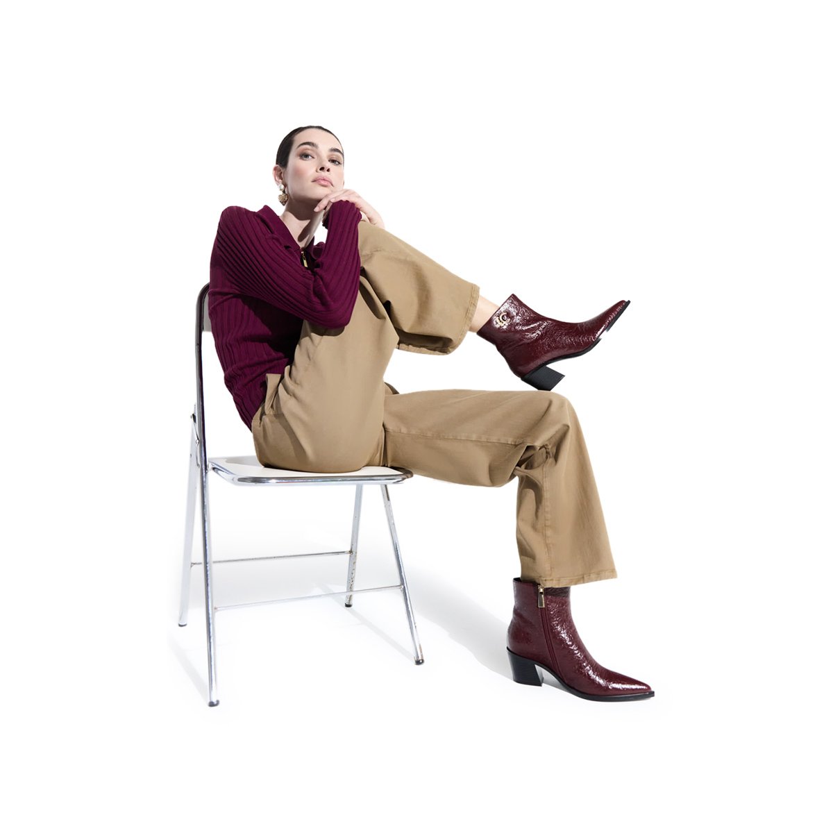 Bottines à talons effet cuir vielli bordeaux, LOLA CASADEMUNT
