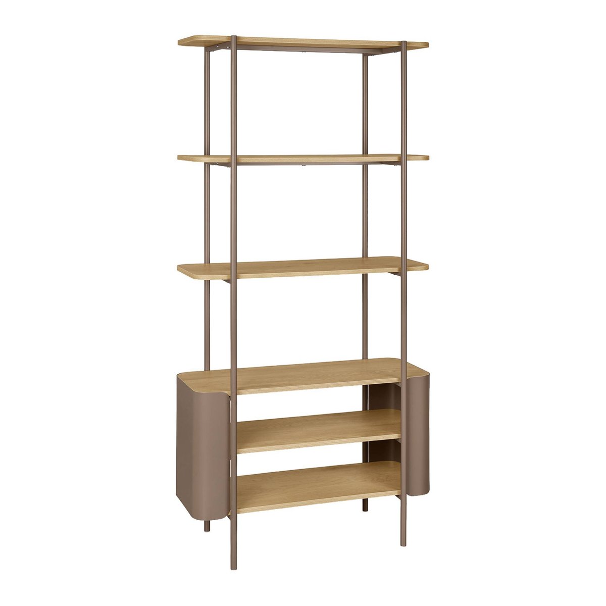 Etagère bibliothèque métal courbé et décor bois 6 niveaux MOLTO marron, SWEEEK