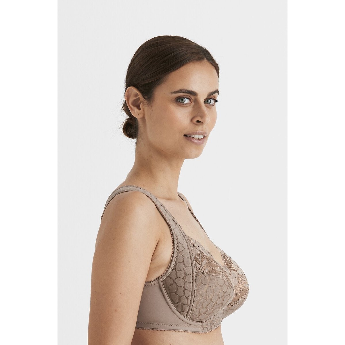 Omsluitende BH in jacquard en kant taupe , MISS MARY OF SWEDEN