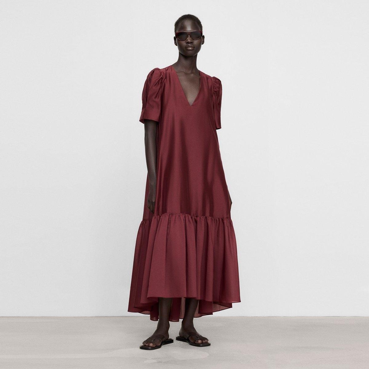 Robe en lyocell grenat, ADOLFO DOMINGUEZ