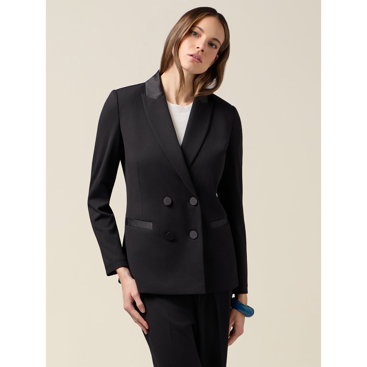 Blazer croisé avec boutons recouverts noir, OLTRE