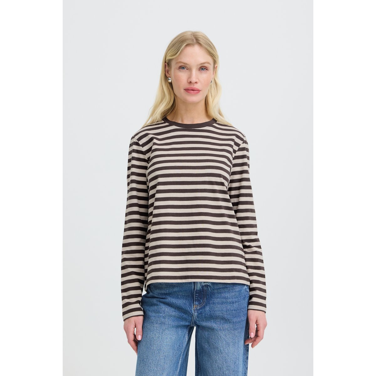 Á manches longues marron light & dark brown stripe, B.YOUNG
