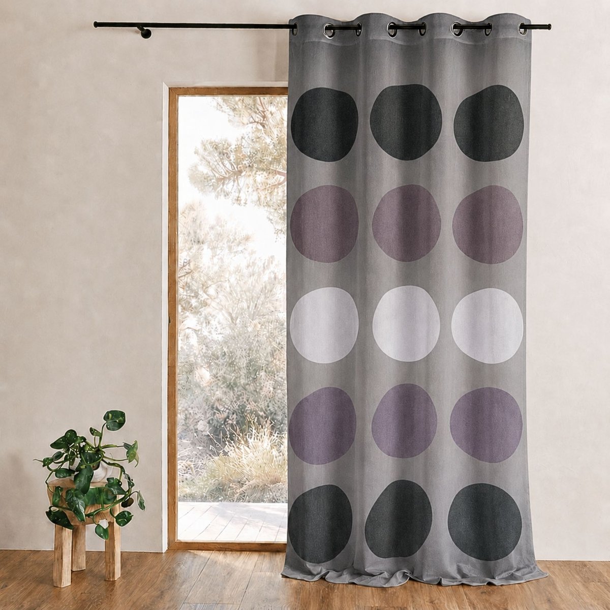 Voilage à motif de gros pois gris anthracite, HOME MAISON