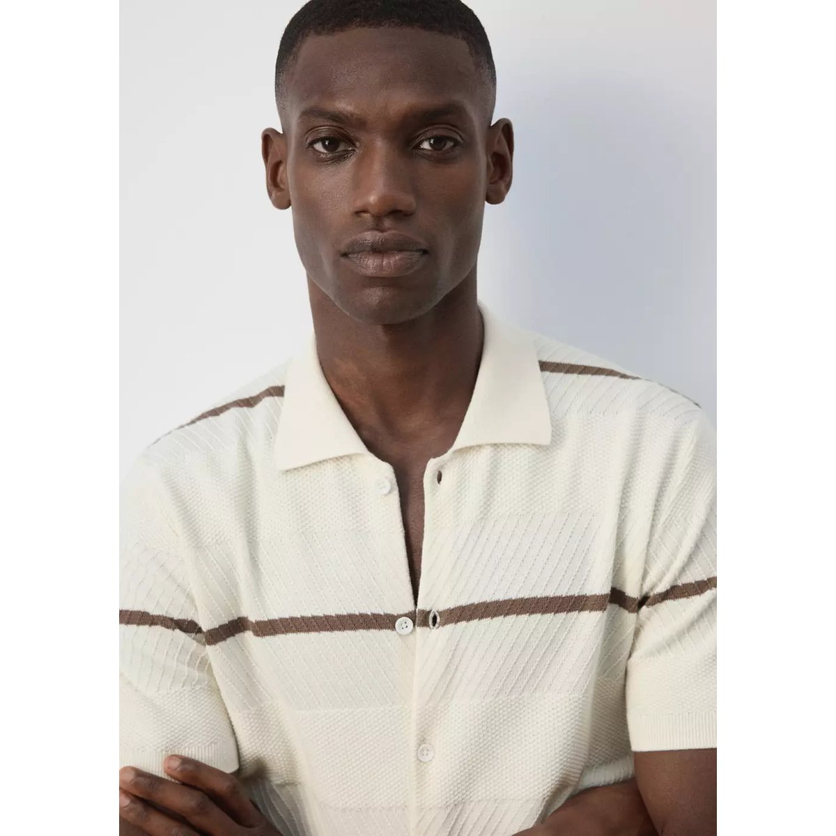 Chemise 100 % structure en maille blanc, MANGO MAN