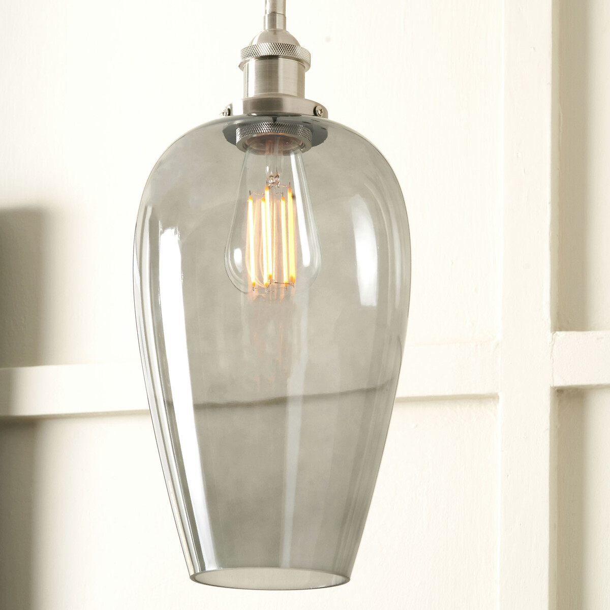 Cleo Glass Tulip Pendant Light in Antique Silver smoky glass, SO'HOME