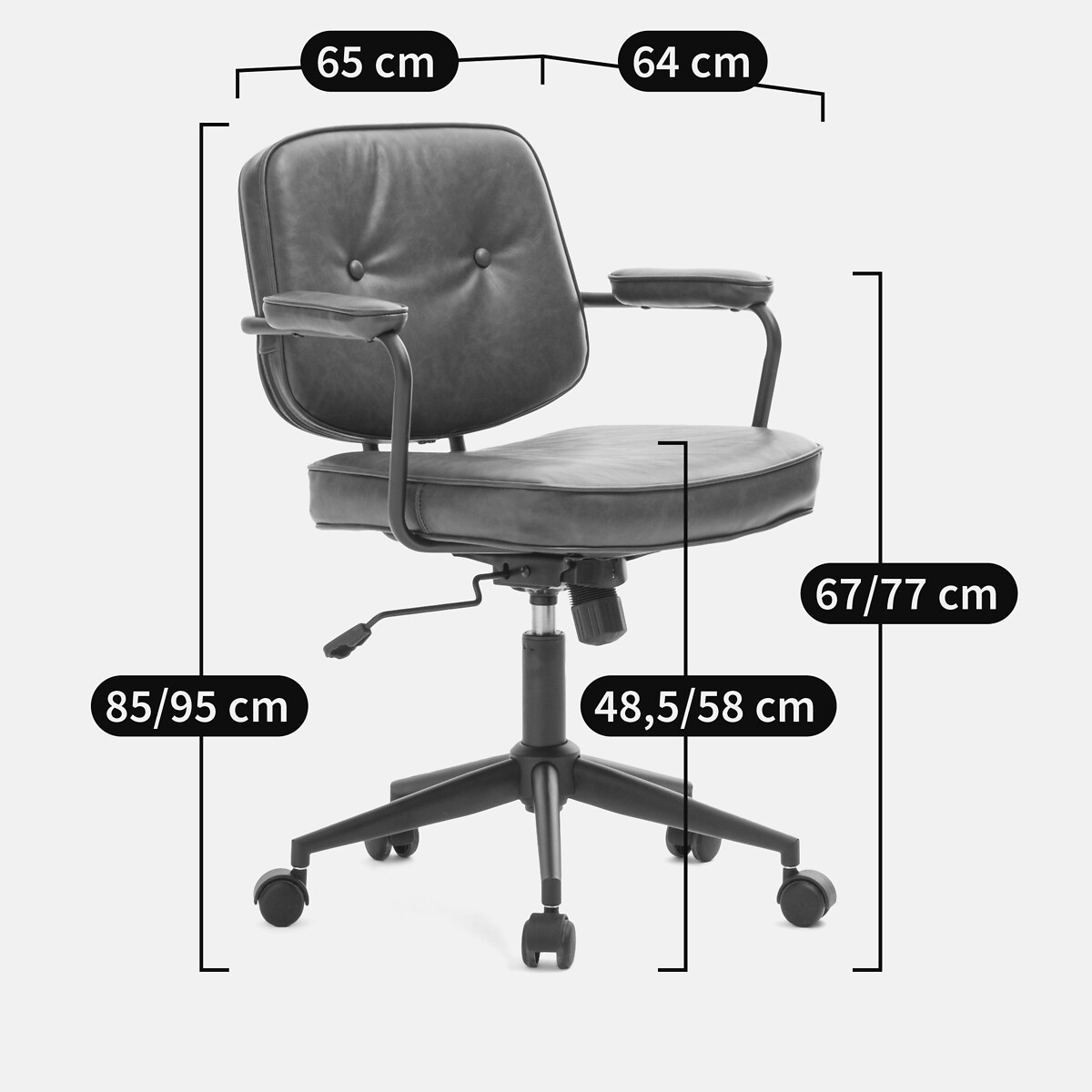Poltrona da ufficio vintage Felipe verde kaki, LA REDOUTE INTERIEURS