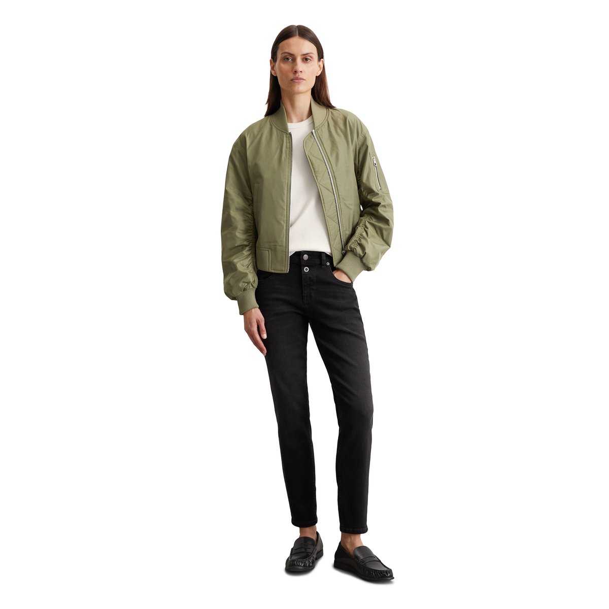 Blouson style pilote regular en sergé de polyester recyclé vert foncé, MARC O'POLO