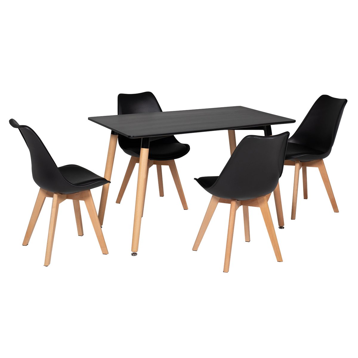 Ensemble table Pia et 4 chaises Nora noir, naturel, HAPPY GARDEN