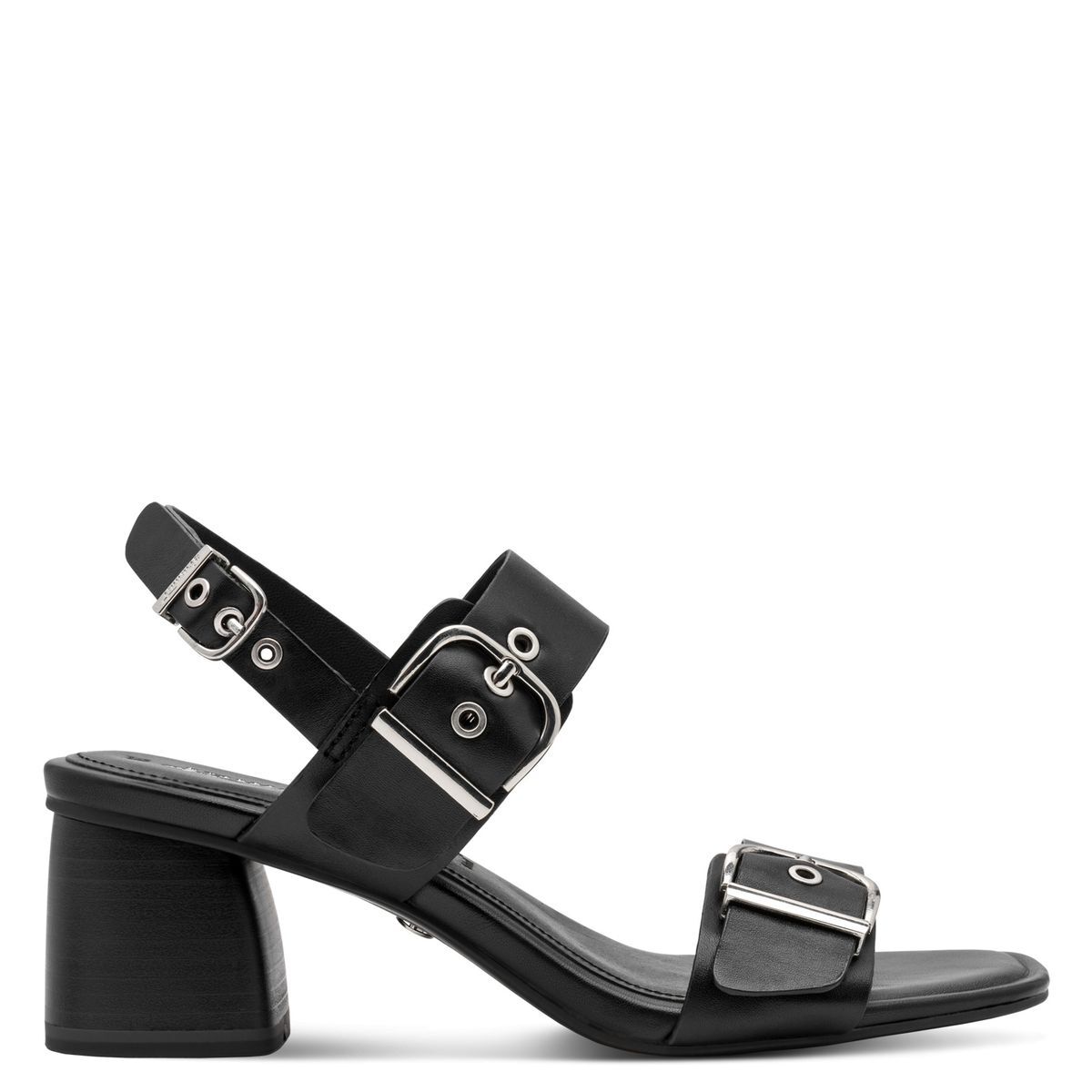 Sandale à talon en cuir noir, TAMARIS