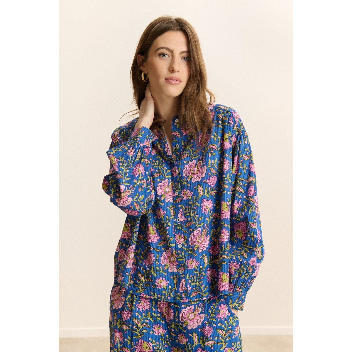 Chemise manches longues imprimée TELMA bleu, GARANCE PARIS