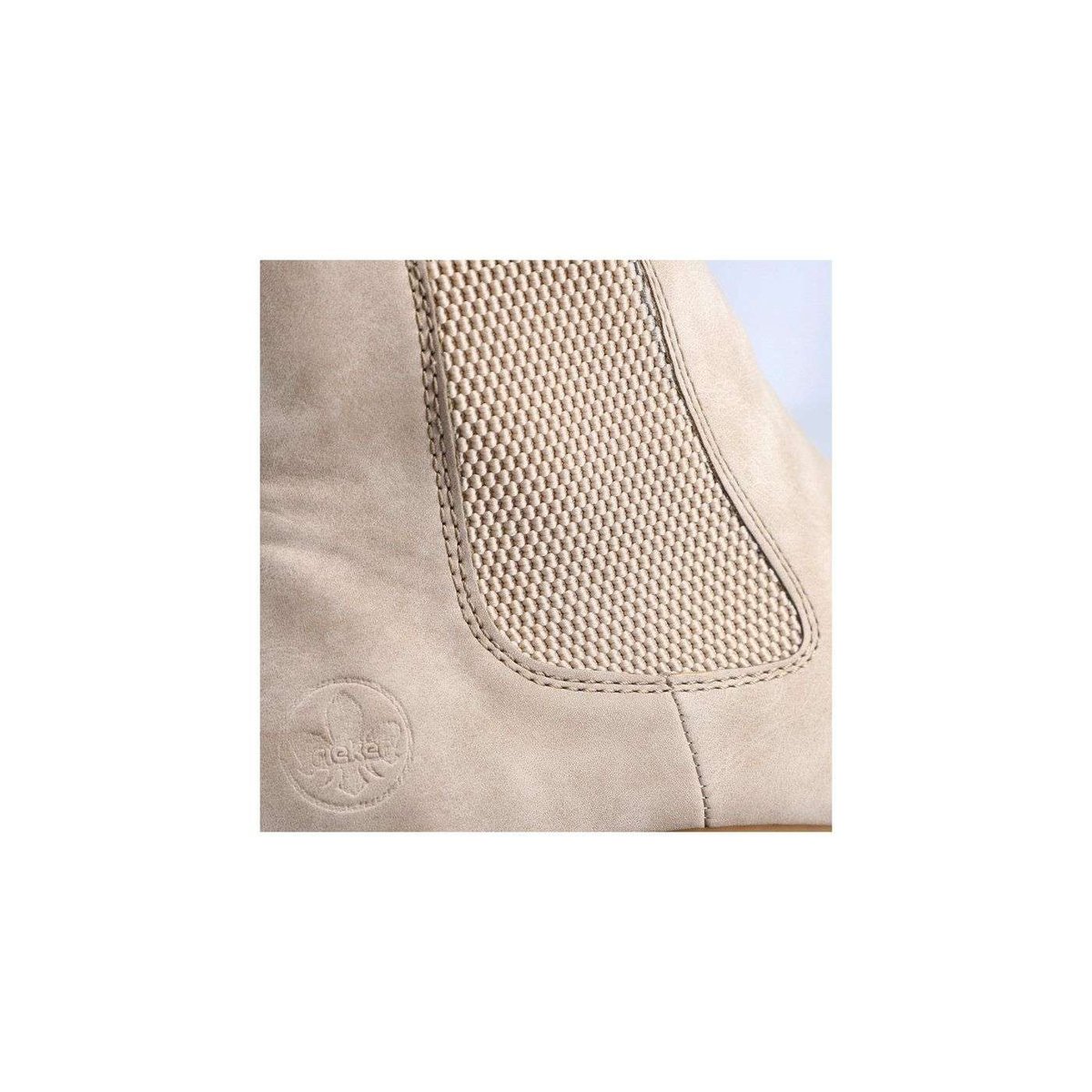 Bottines aspect nubuck taupe à semelle surélevée à talon décroché bas, fourrées, à soufflet élastiqué extérieur taupe, RIEKER