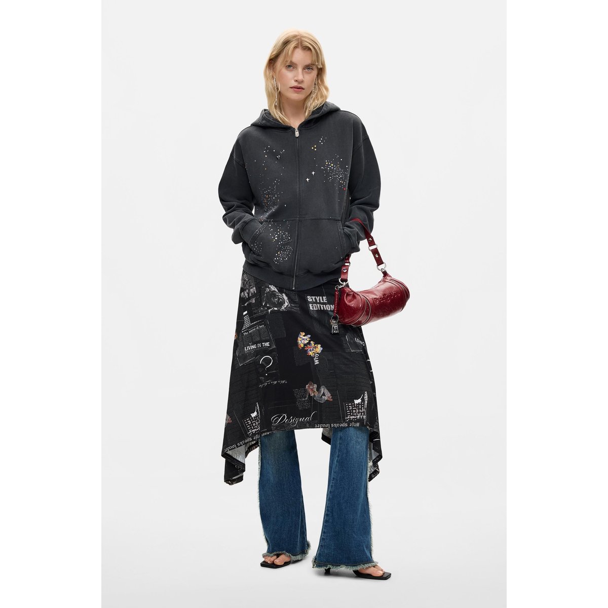sweat à capuche imprimé gris, DESIGUAL