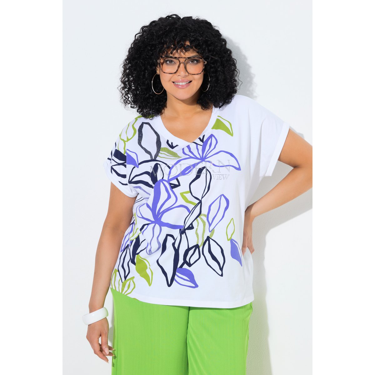 T-shirt oversize, imprimé feuilles blanc cassé, ULLA POPKEN