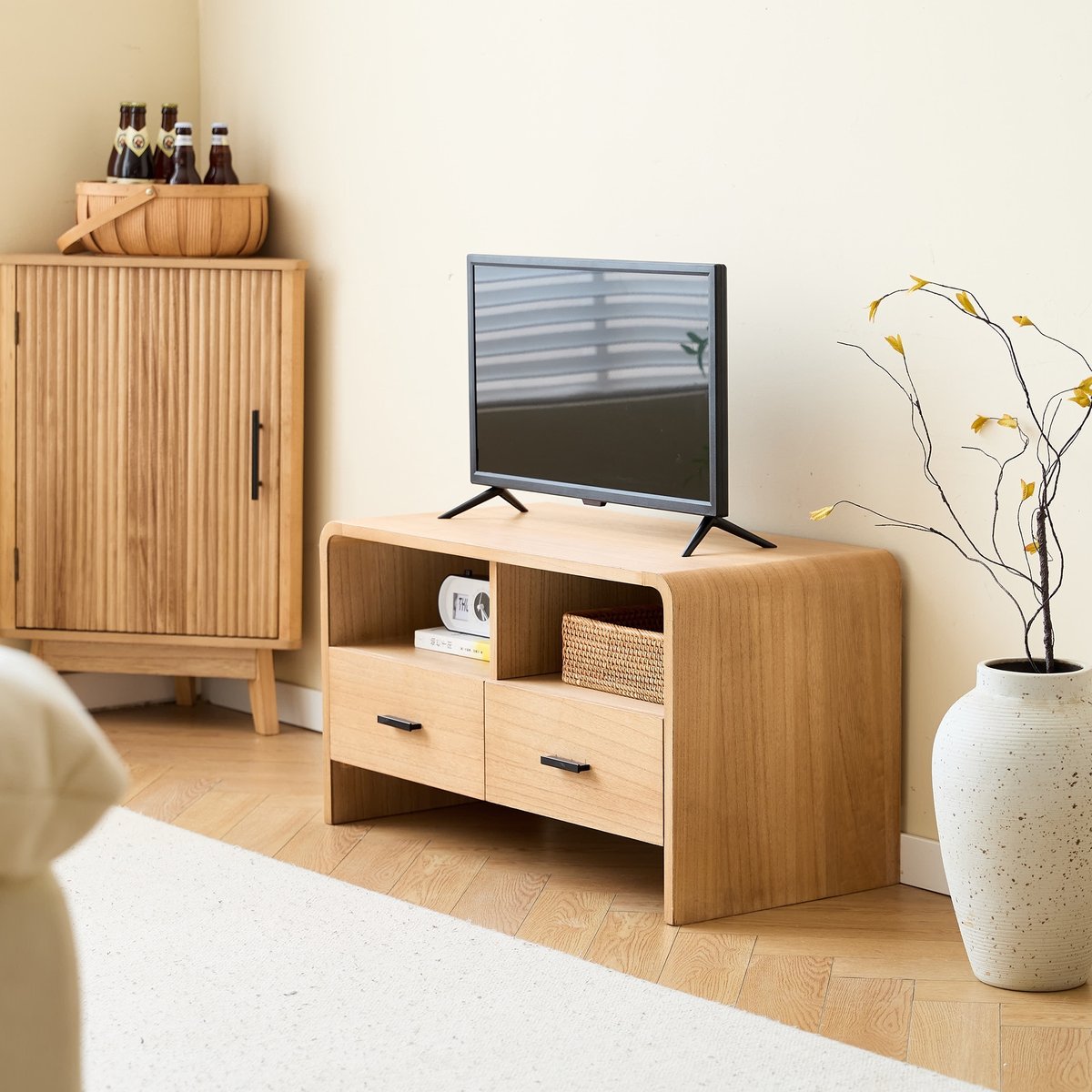 Meuble TV avec 2 tiroirs, bois, BASTAD bois naturel, NORDLYS