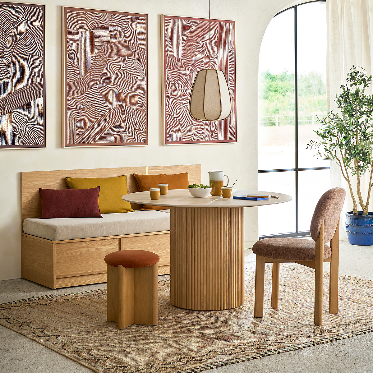 Tavolino in rovere impiallacciato e travertino, TAMULA rovere/travertino, LA REDOUTE INTERIEURS
