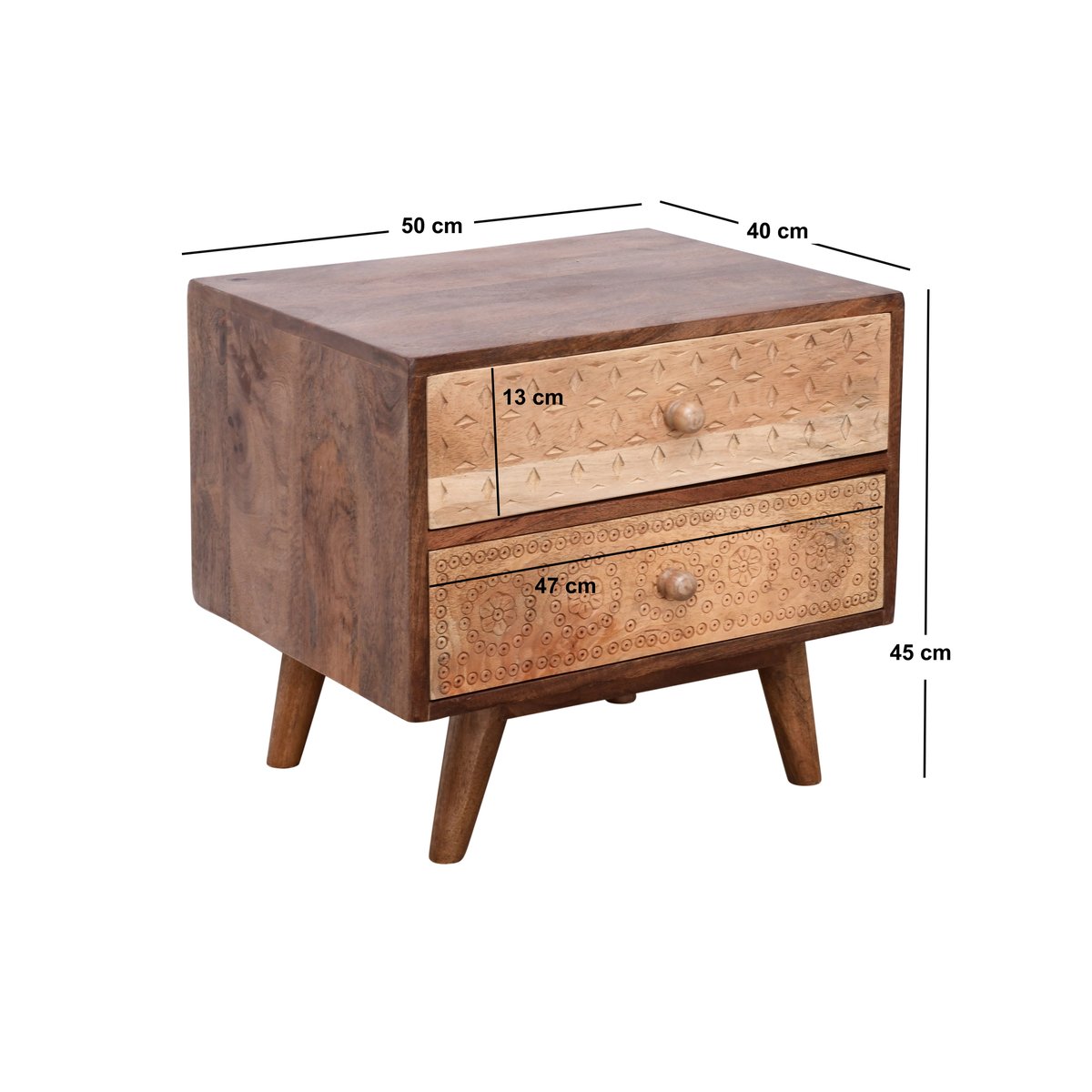 Table de chevet 2 tiroirs, bois de manguier, NAGPUR bois, NORDLYS