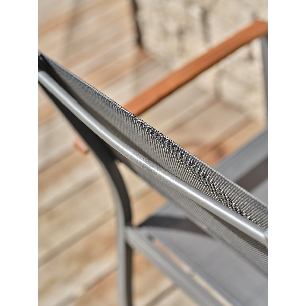 Ensemble repas de jardin 6 places alu et acacia ORSINO gris anthracite, REMARQUABLE