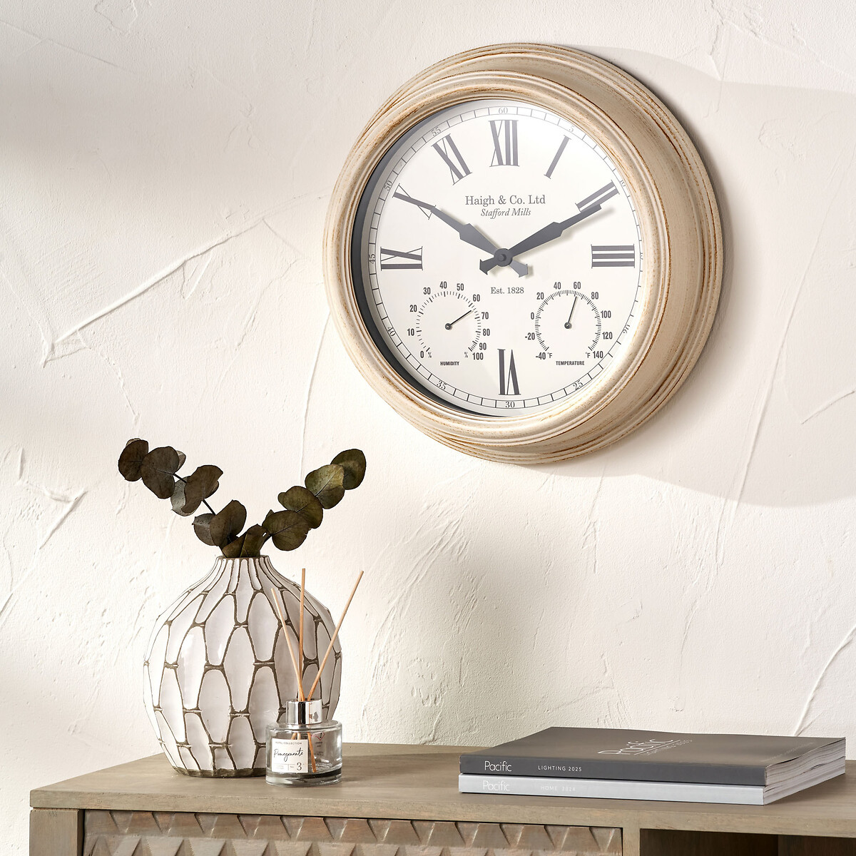 42cm Antique Effect Gold Brushed Cream Indoor/Outdoor Wall Clock cream, SO'HOME