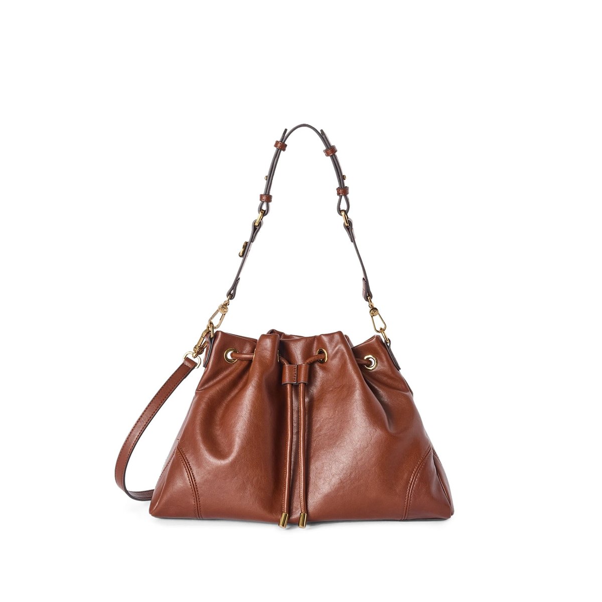 Sac seau avec cordon coulissant et double bandoulière marron, MOTIVI