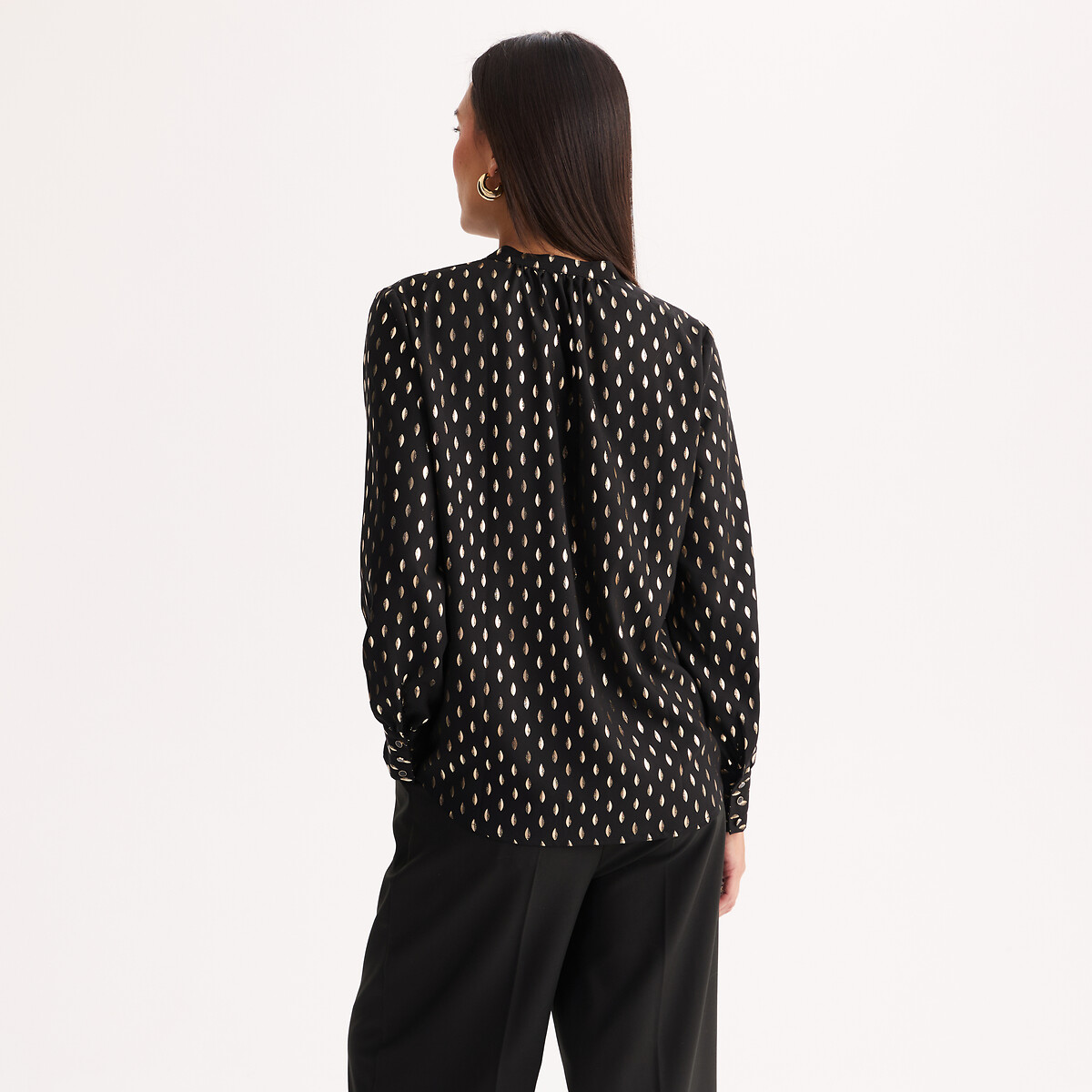 Blouse fluide, à pois, col V noir/doré, ANNE WEYBURN