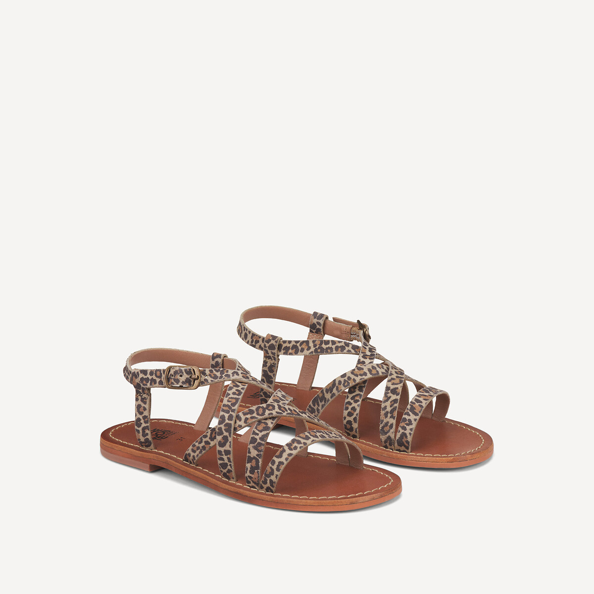 Sandálias em pele com tiras, motivo leopardo estampado leopardo, LA REDOUTE COLLECTIONS