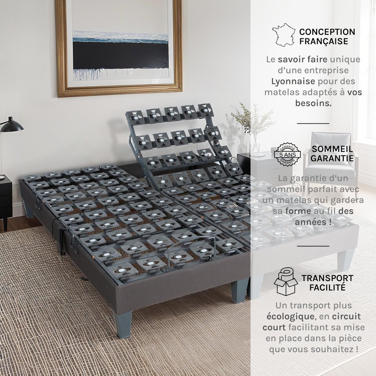 Sommier électrique Mondor 90x200 cm Plots gris, BELLECOUR