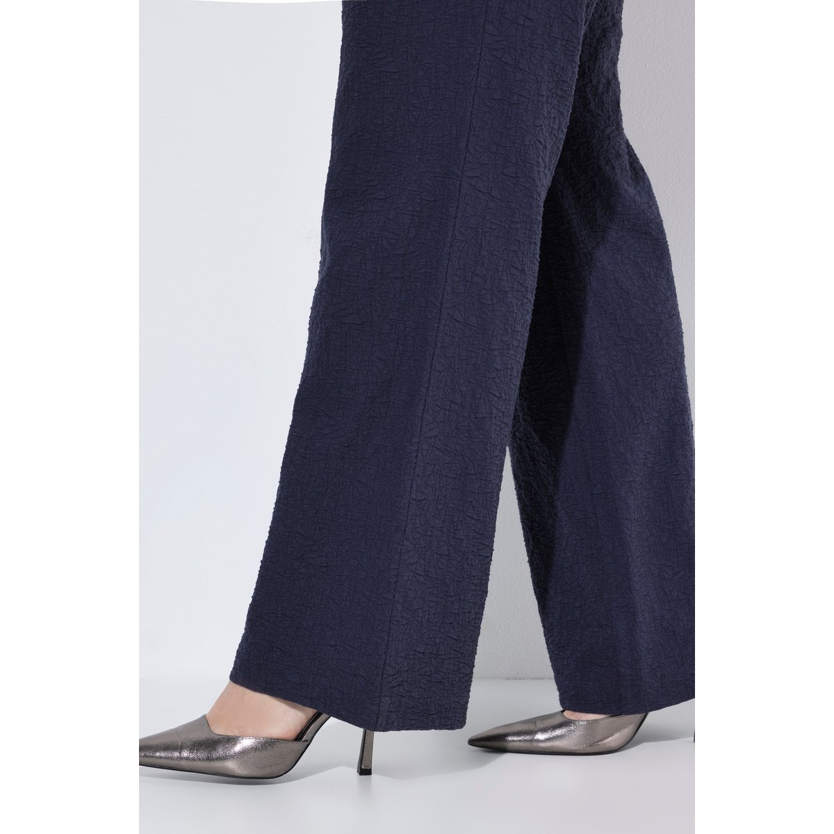 Pantalon, texture, jambe évasée marine foncé, ULLA POPKEN