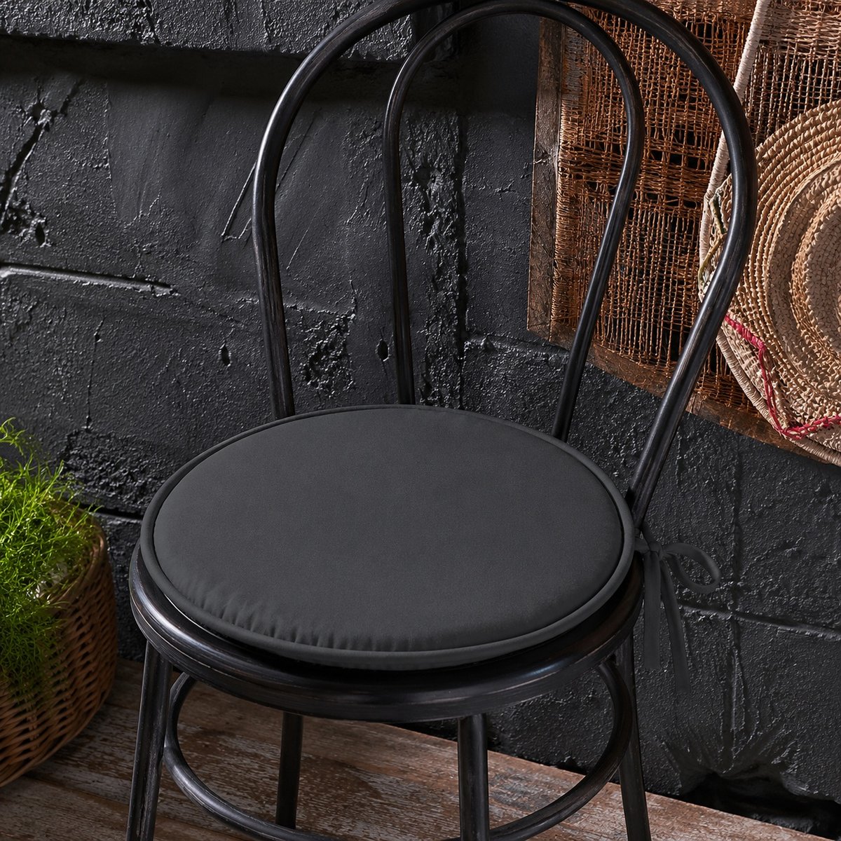 Galette ronde en polyester couleur uni anthracite, EDEN