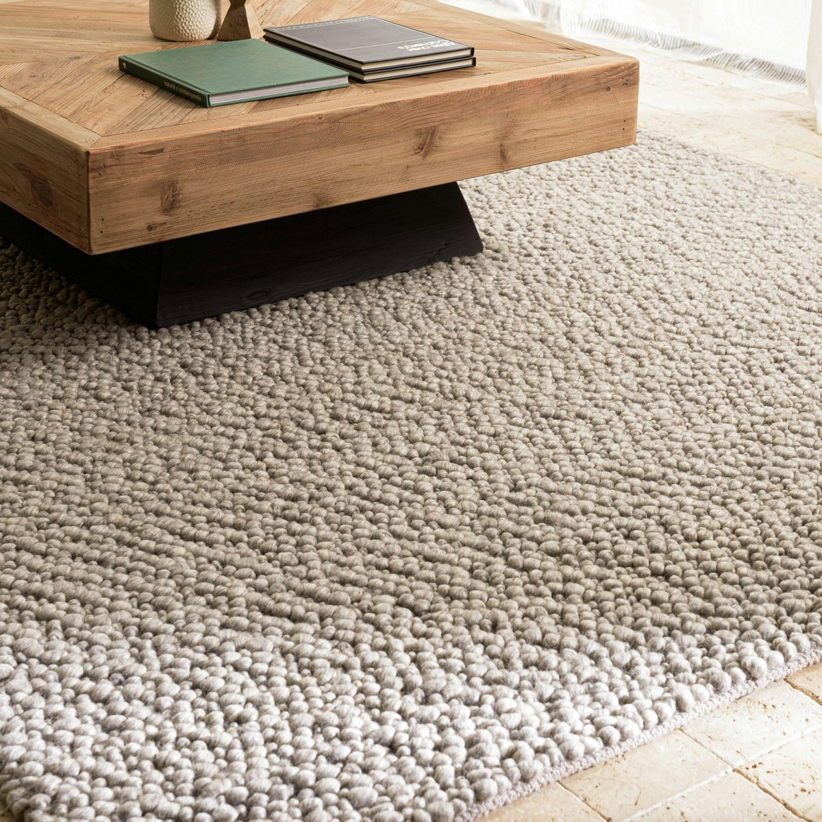 Tapis rectangulaire 160 x 230 cm laine bouclettes taupe taupe, PIER IMPORT