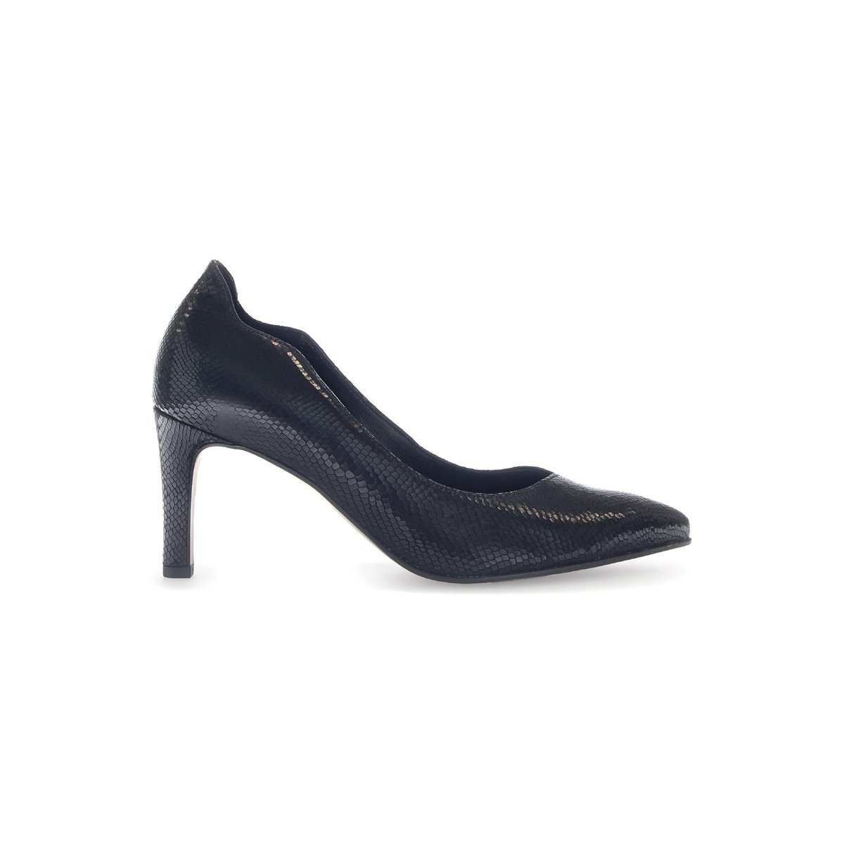 Escarpins en cuir imprimé reptile à talon décroché noir, GABOR
