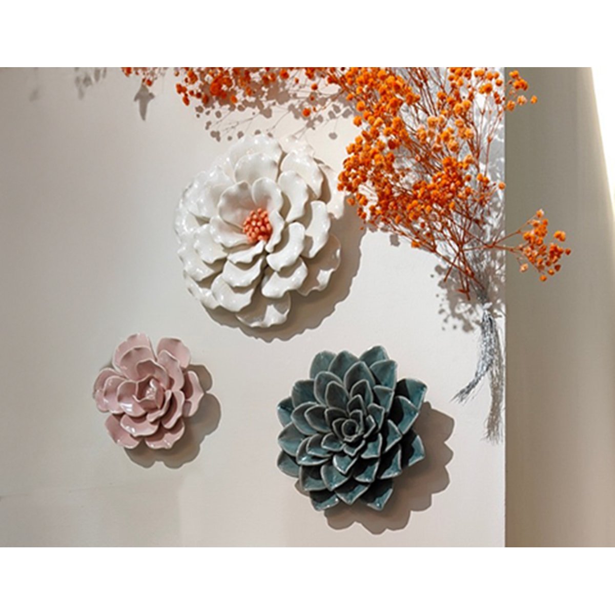 Déco murale fleur céramique 17.8cm vert, EMDE