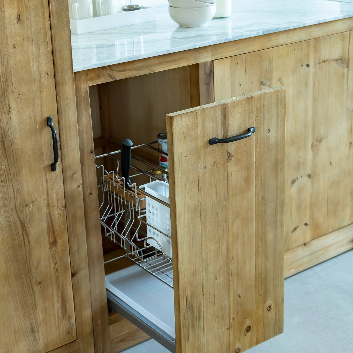 Meuble bas de cuisine en bois recyclé EPURE bois clair, MADE IN MEUBLES
