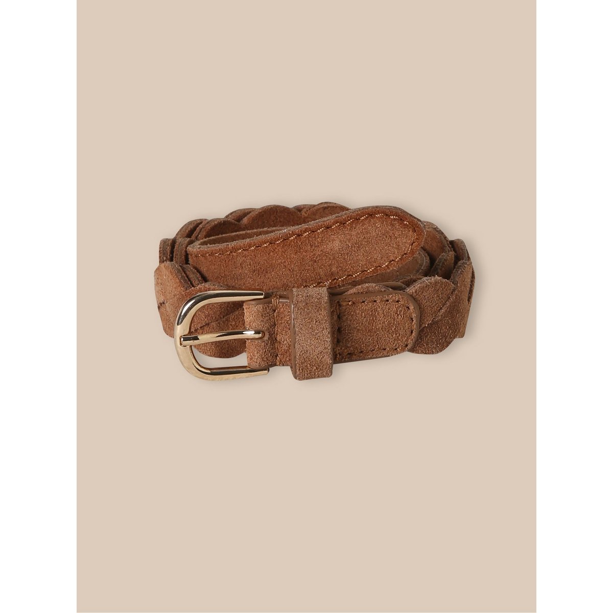 Ceinture tressée en cuir camel, CYRILLUS