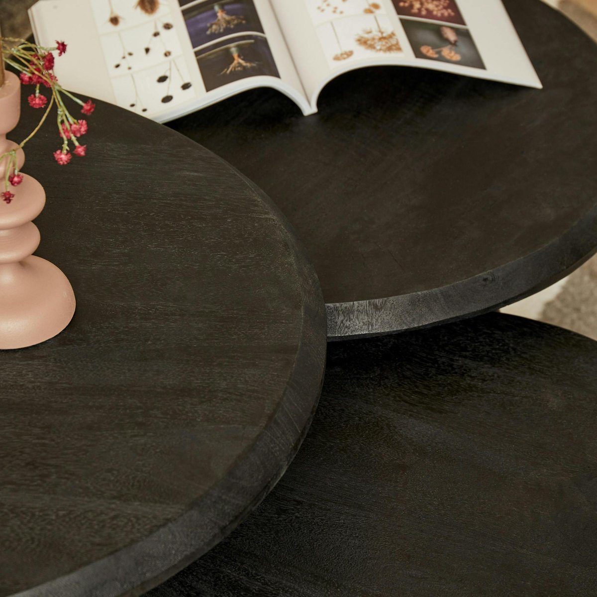 Table basse gigogne ronde bois et métal (lot de 3) ALMA noir, PIER IMPORT