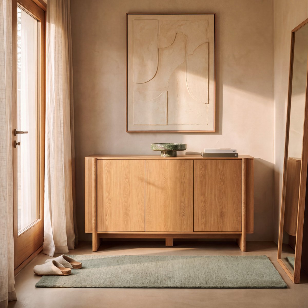 Buffet 3 portes en bois L 140 cm- OLI bois clair, DRAWER