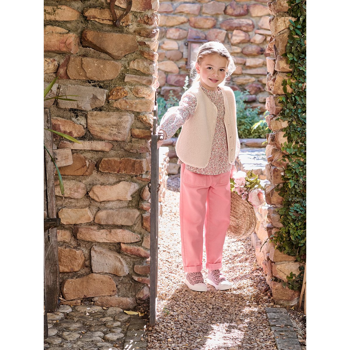 Pantalon style paperbag Lyocell fluide rose, VERTBAUDET