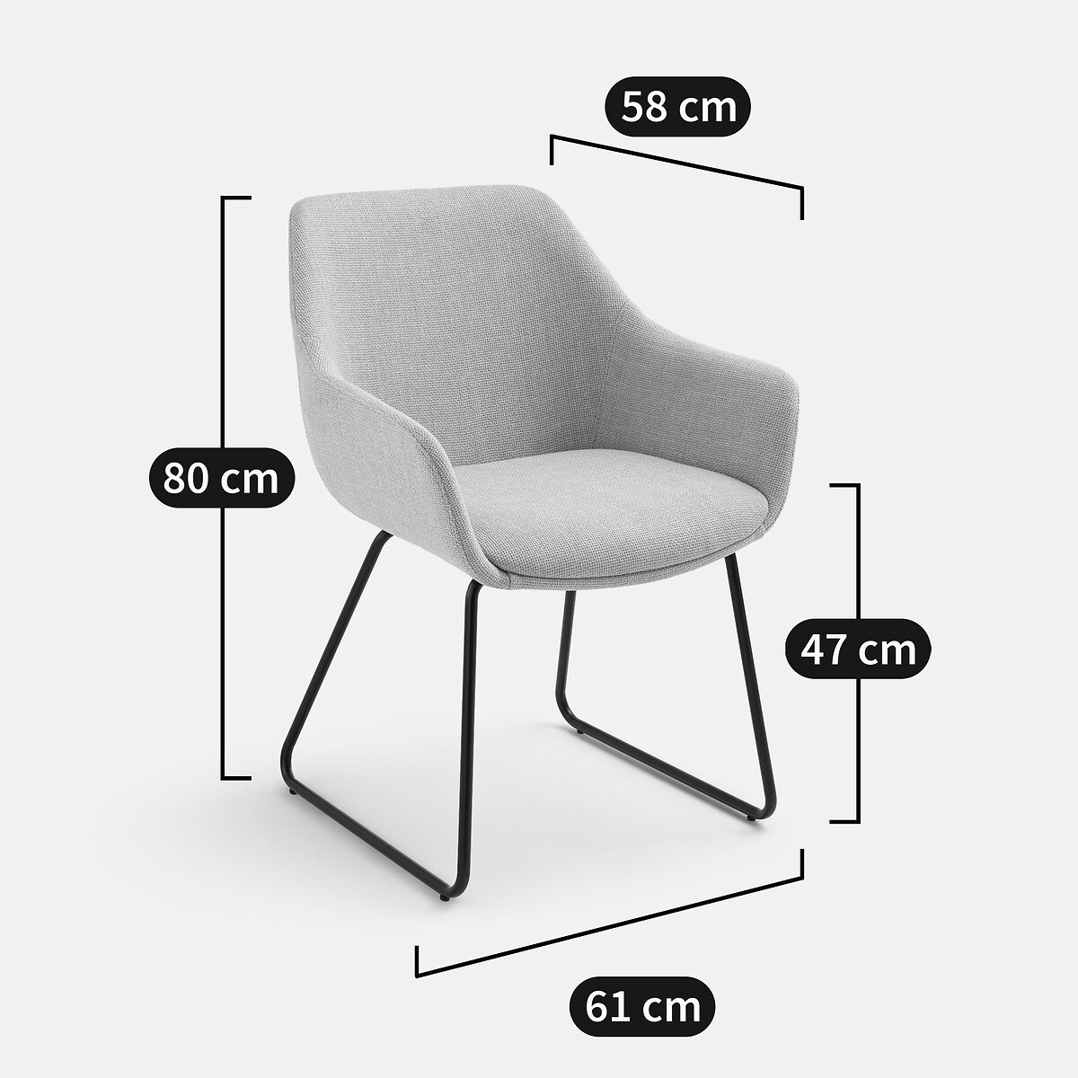 Poltroncina da tavolo con gambe a slitta, Celen grigio, LA REDOUTE INTERIEURS