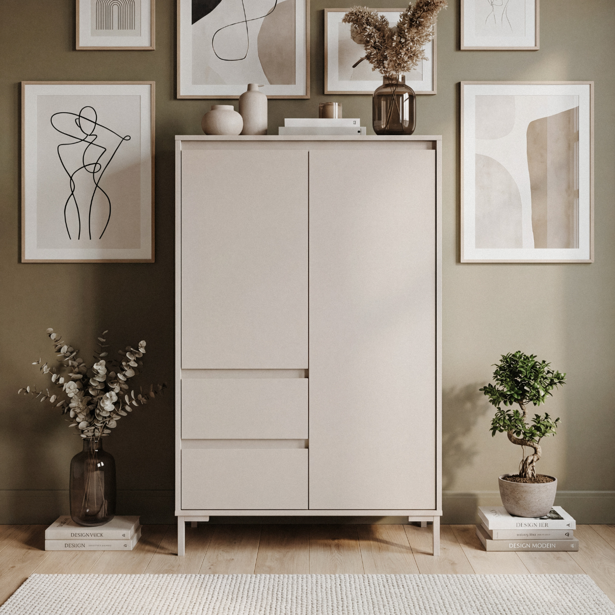 Buffet haut 2 portes et 2 tiroirs NERIO beige, CALICOSY