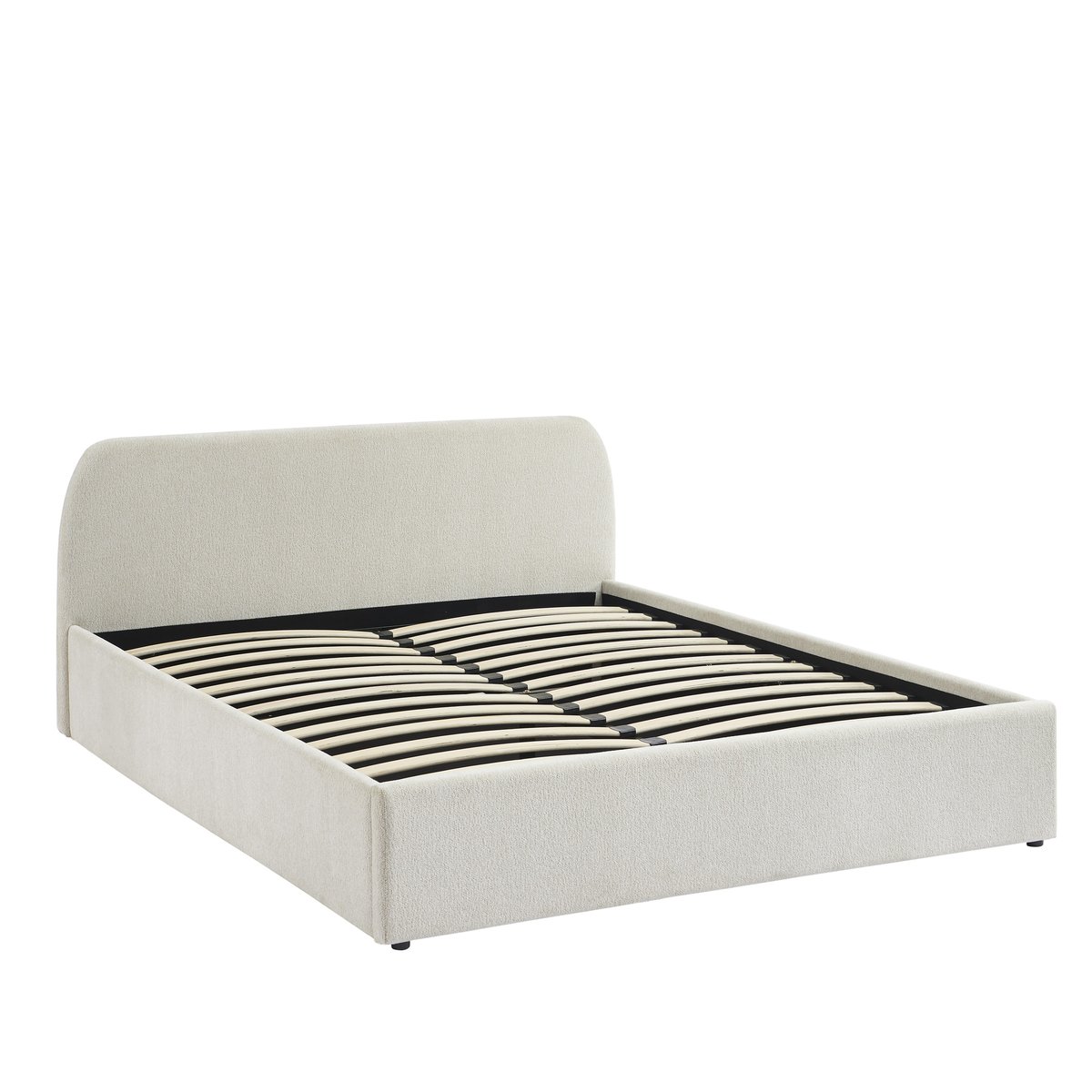 Lit coffre tissu chenille avec sommier GELA ecru, BAÏTA