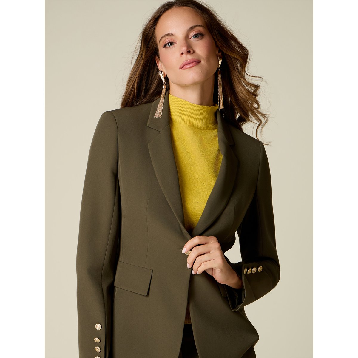 Blazer droit à boutons dorés verde militare, OLTRE