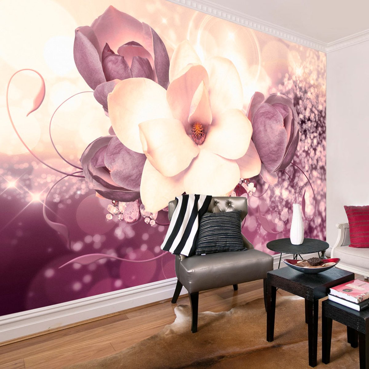 Papier peint intissé panoramique Fleurs Maroon Charm multicouleur, EDEN
