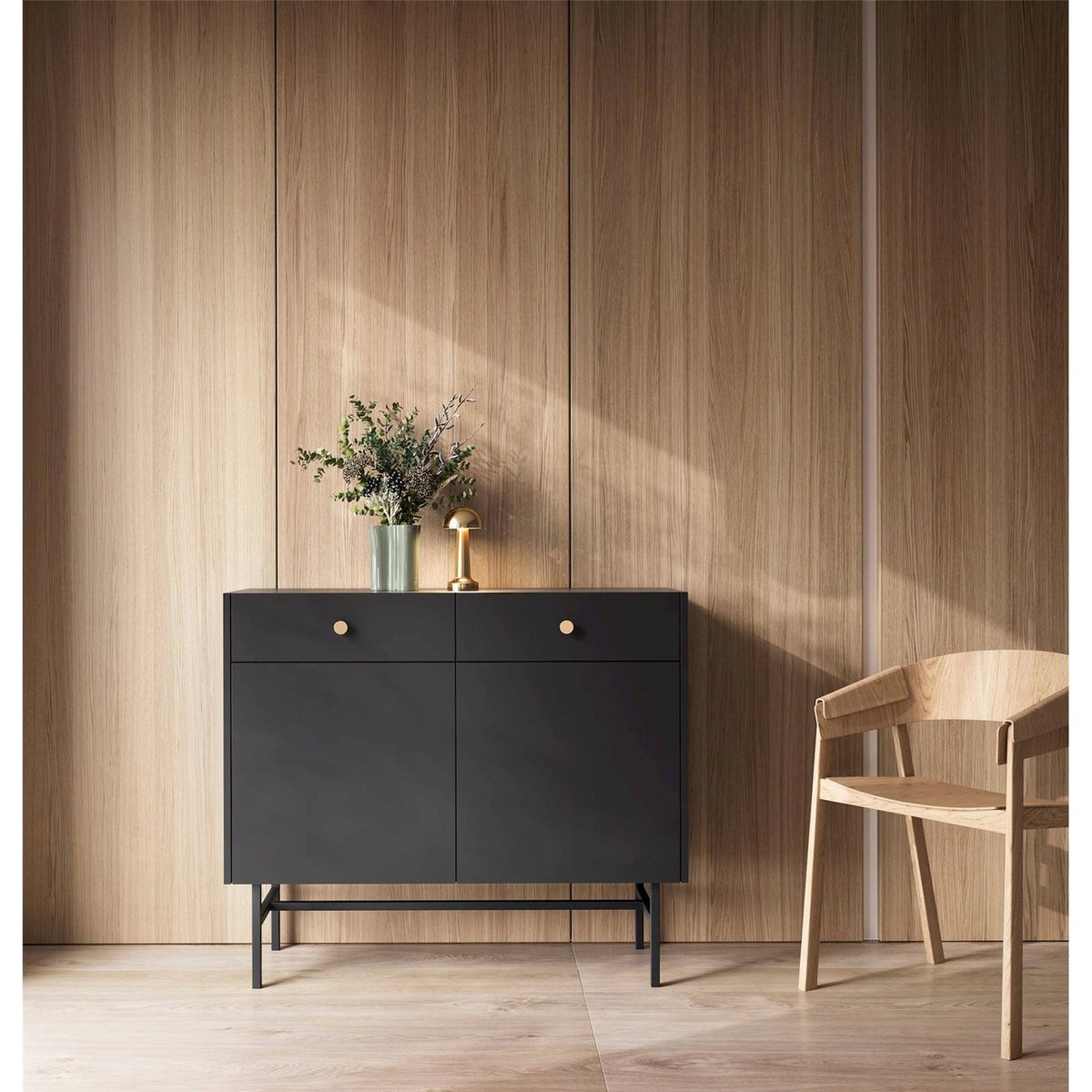 Commode 2 portes et tiroirs DIVENOS noir, RECOLLECTION