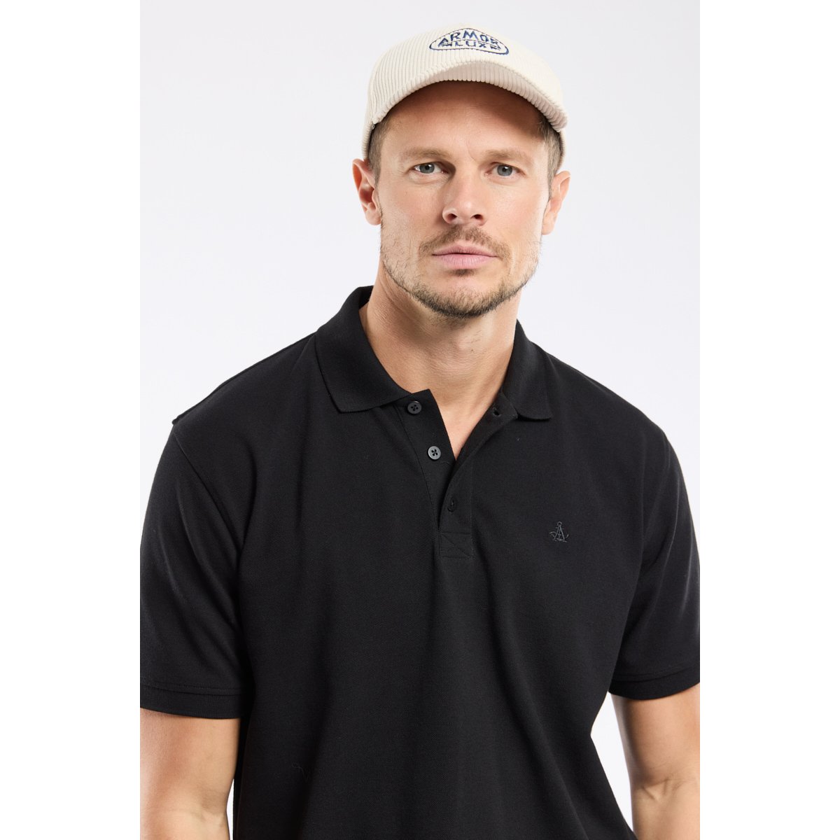 Polo manches courtes en coton piqué noir, ARMOR-LUX