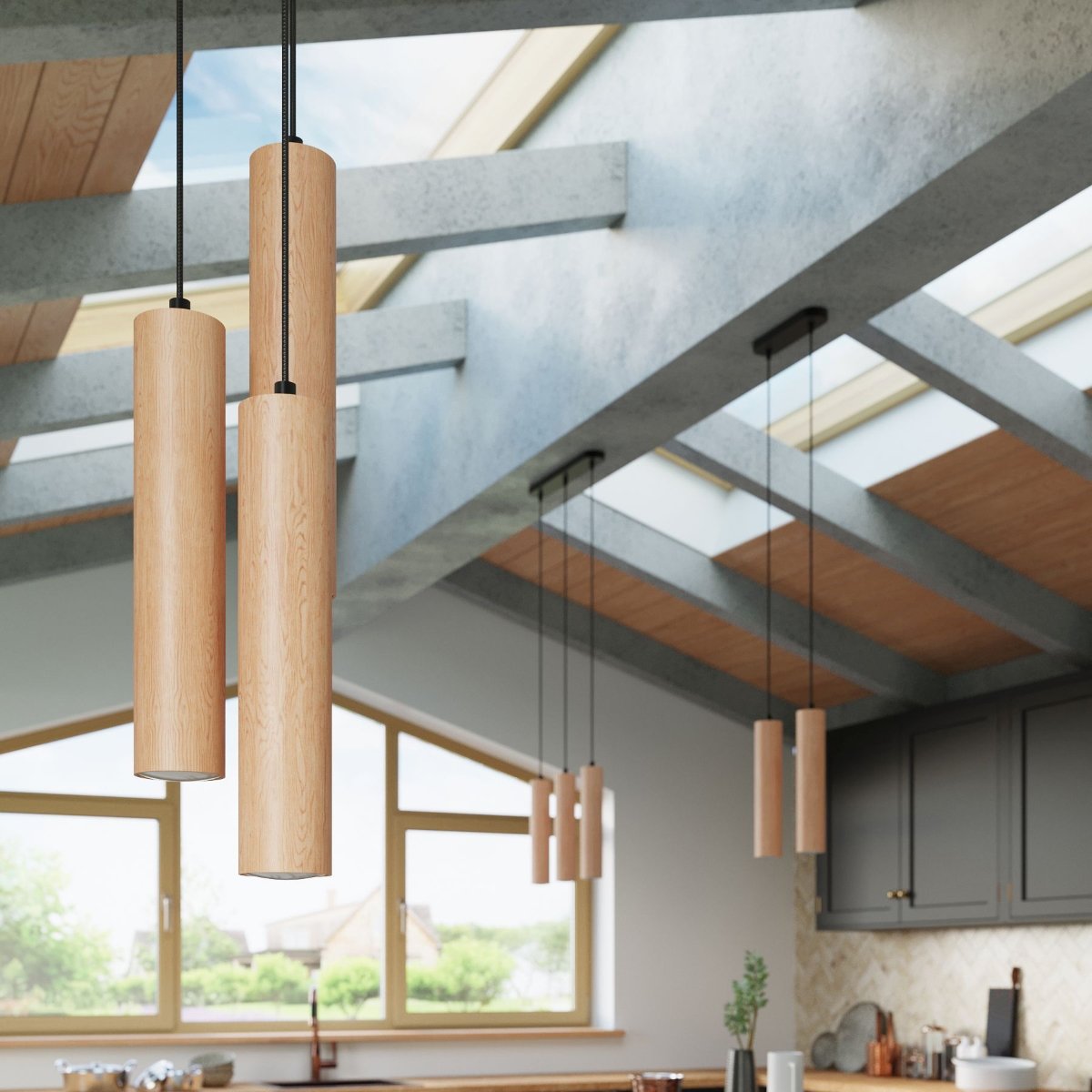 Suspension Bois Bois Naturel GU10 3 Lino Line marron, EDEN